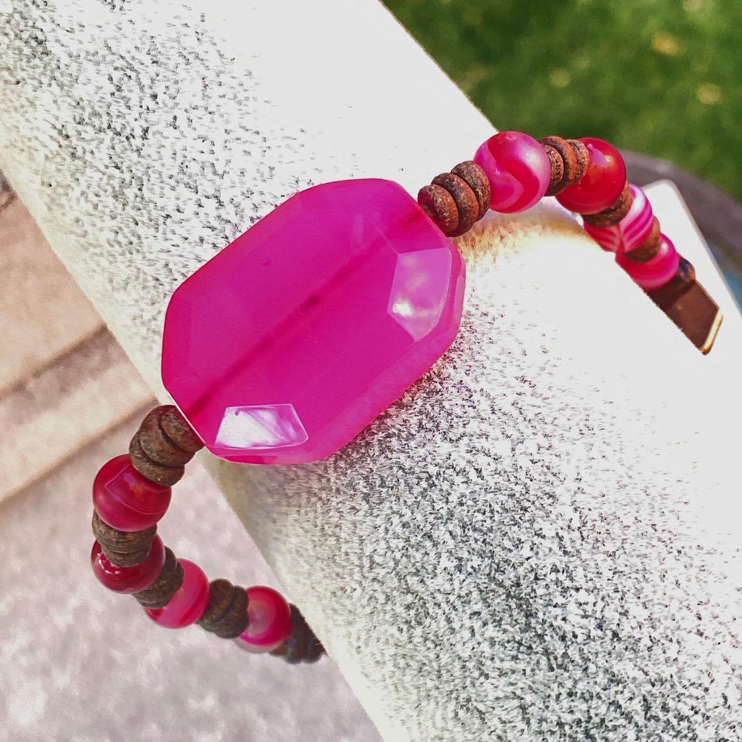 Pink Agate gemstone hand knotted Leather Bracelet