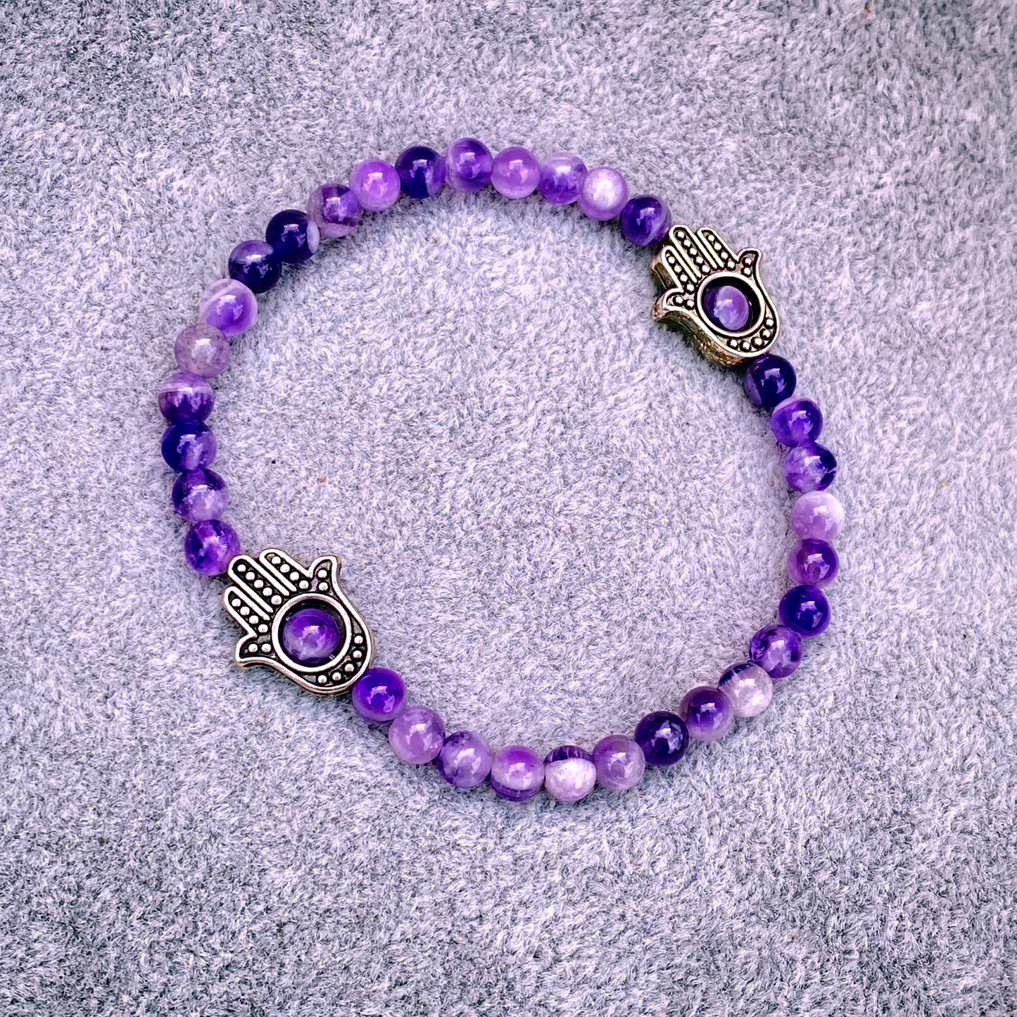 Amethyst and Silver Hamsa Bracelet