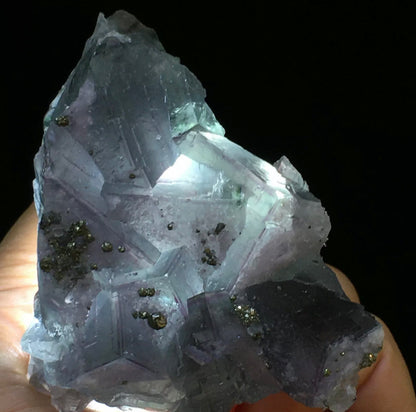 Natural Translucent Blue Trapezoidal Fluorite Pyrite Collectors Piece