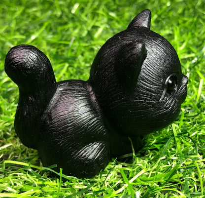 Natural Black Obsidian gemstone carved Kitty Cat Figurine