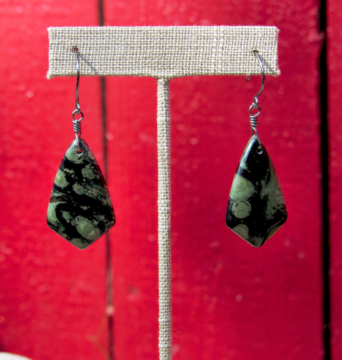 Kambaba Jasper Hand Wrapped in Sterling Silver Drop Earrings