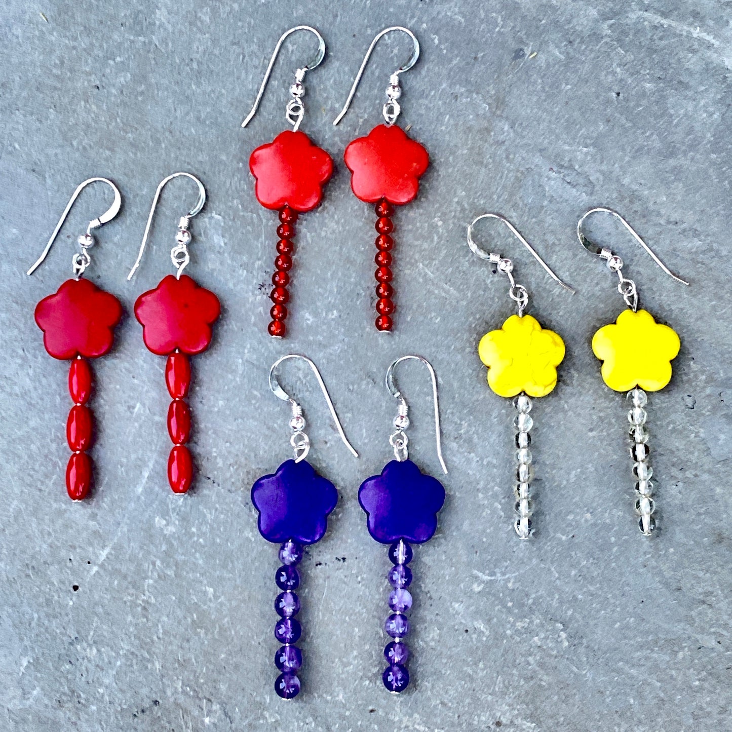 Howlite Flowers and Gemstone Earrings