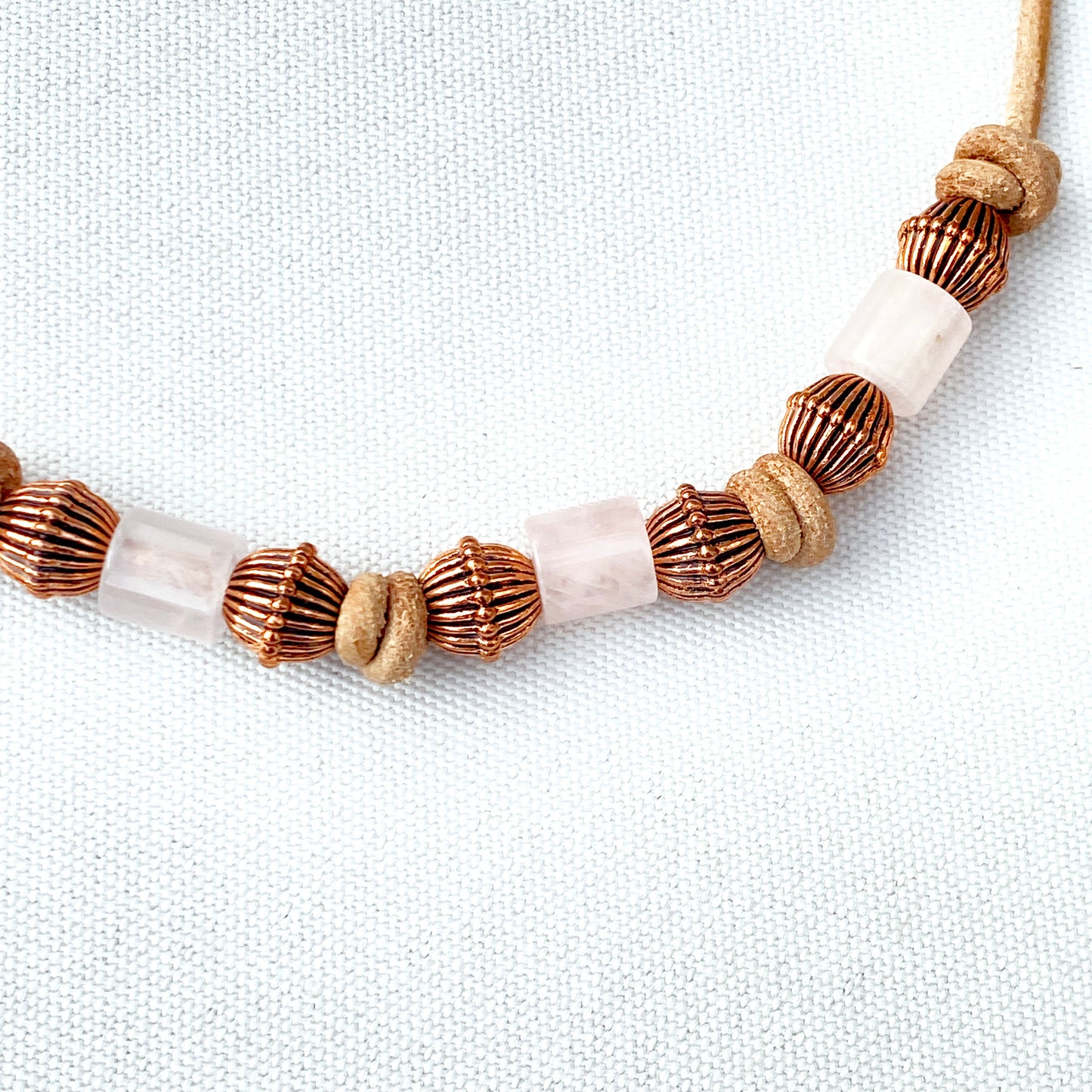 Rose Quartz gemstone and copper leather necklace