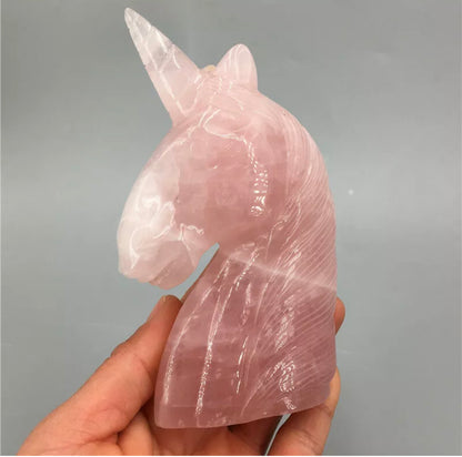 Natural Rose Quartz gemstone carved unicorn