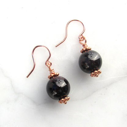 Garnet gemstones on hand-wrapped Copper wire Drop Earrings