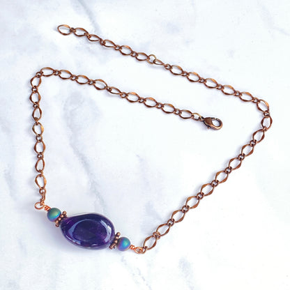 Amethyst gemstone and Druzy Agate Necklace