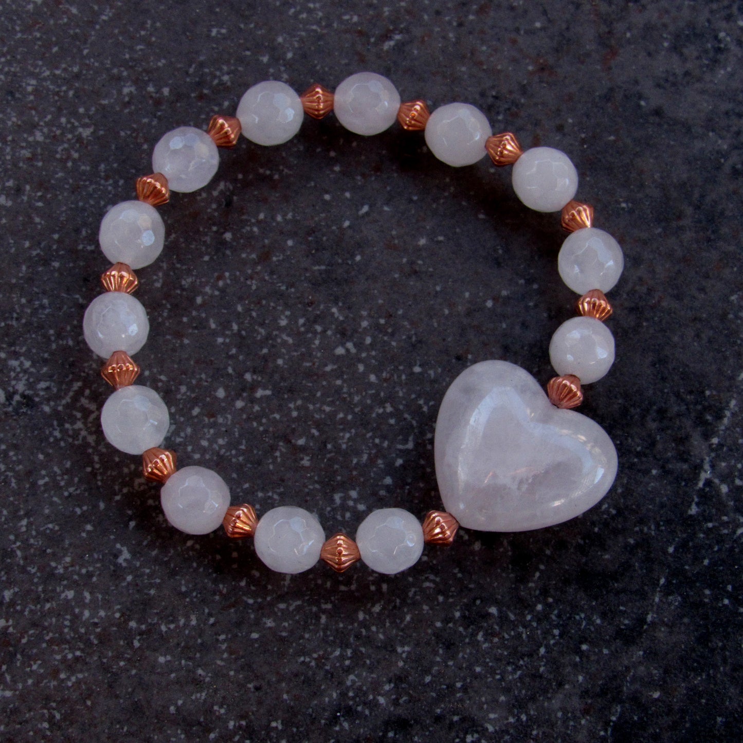 Copper and Rose Quartz gemstone Heart Beaded Bracelet