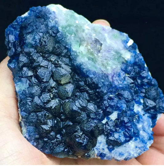 Translucent Deep Blue Spherical Fluorite Crystal Cluster Mineral Specimen