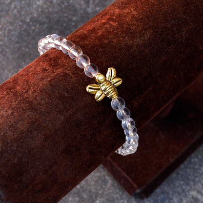 Quartz and Bumble Bee Beaded Stretch Bracelet