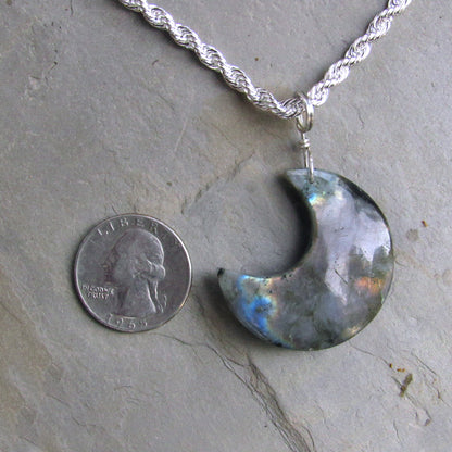 Labradorite Moon on Sterling Silver Rope Chain