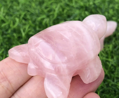 Natural Pink Rose Quartz gemstone Turtle