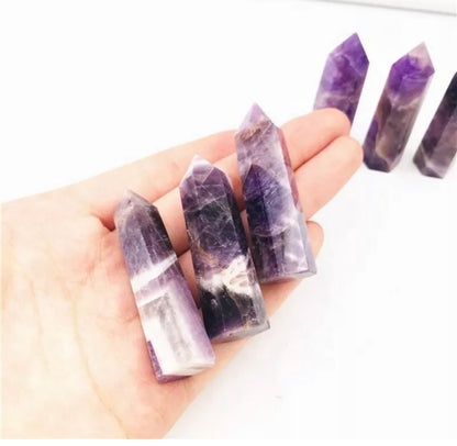 Natural Banded Chevron Dream Amethyst Quartz Crystal Point Wand Healing