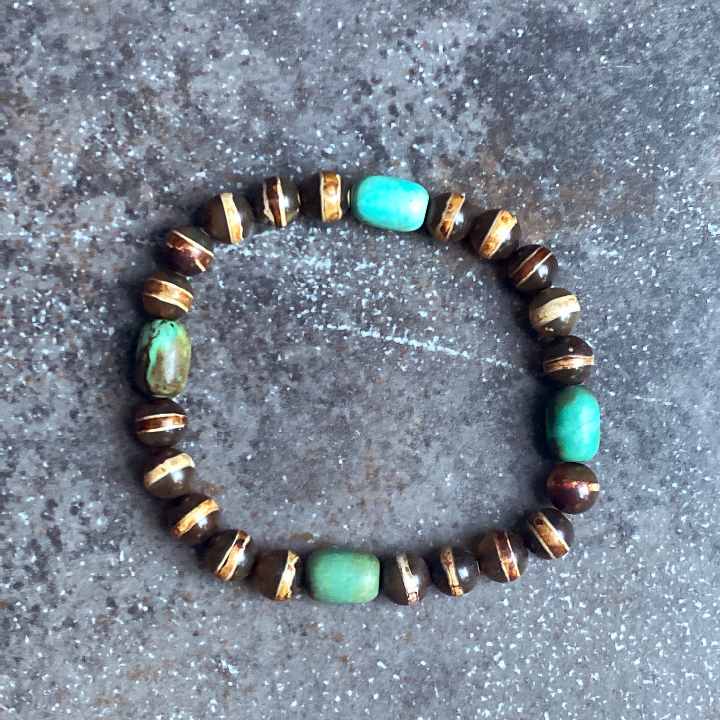 Men's Tibetan Agate & Turquoise Gemstone Stretch Bracelet