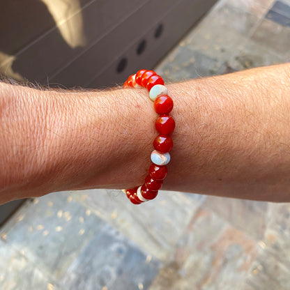 Men’s Carnelian and Sea Sediment Jasper Stretch Bracelet