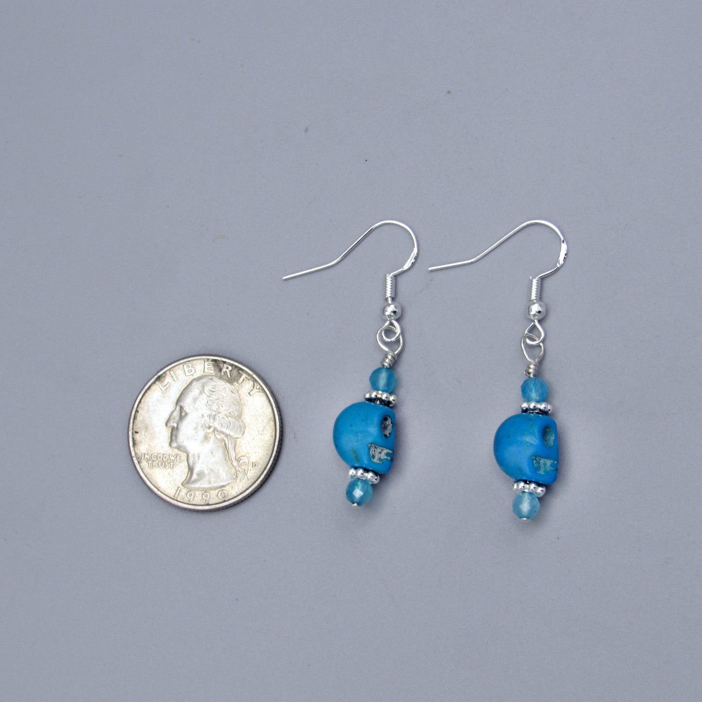 Howlite Gemstone Skull, Apatite, Sterling Silver Drop Earrings