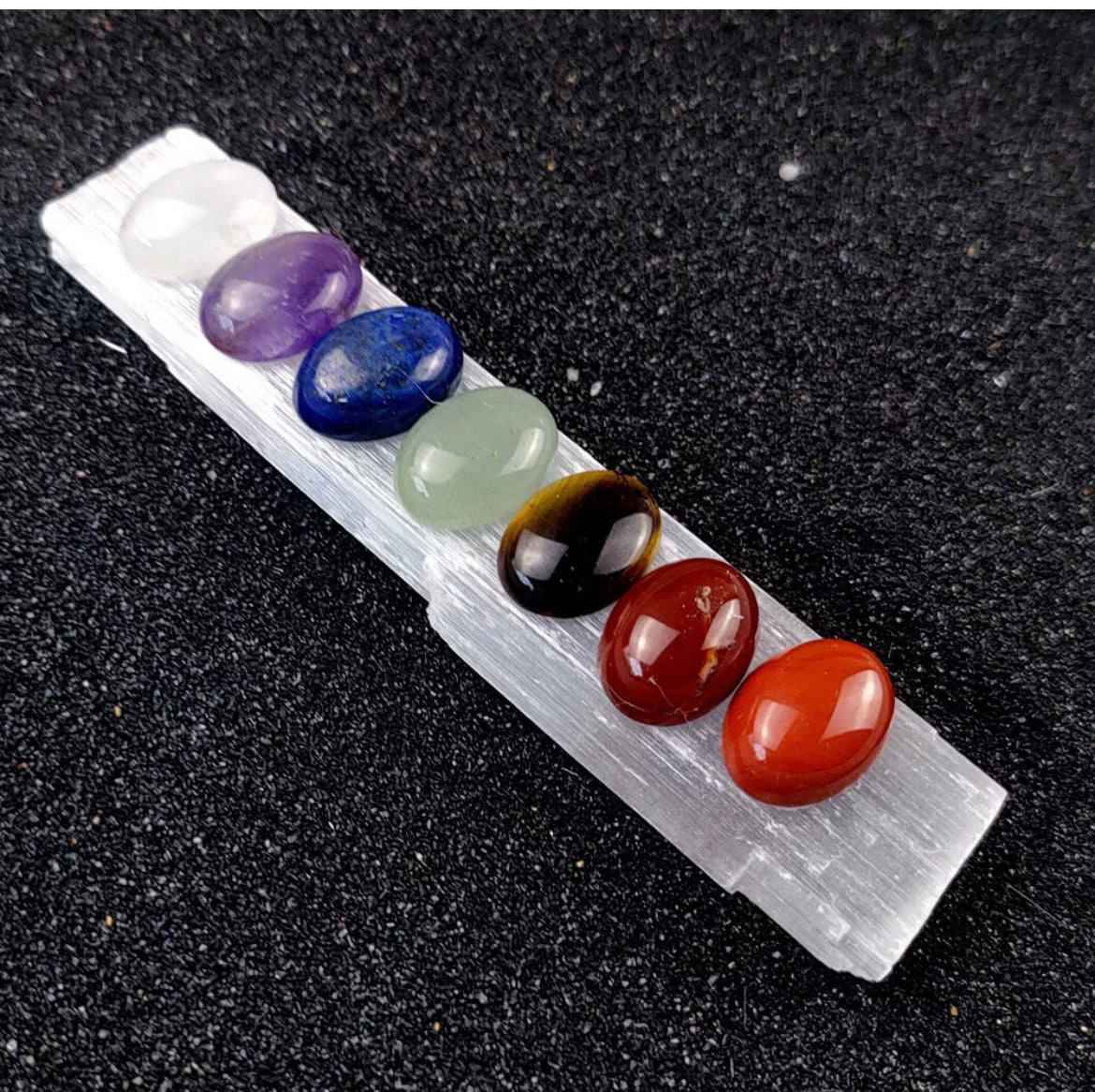 Goddess Blessed Chakra Gemstone Set Polished Selenite Rainbow Crystal