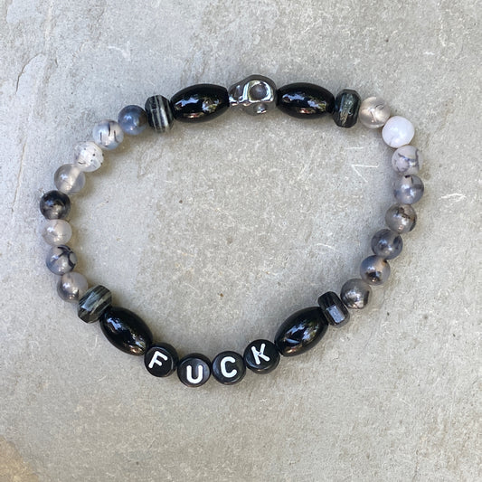 Mens Dragon’s vein agate, black & silver smoke jasper & hematite "curse" bracelet