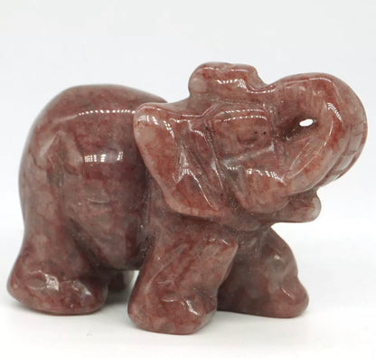 Natural Strawberry Quartz gemstone carved Elephant