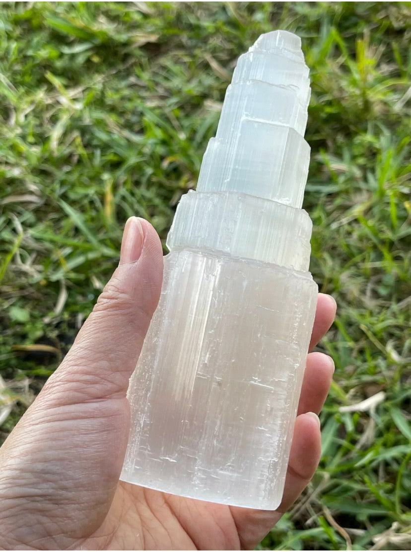 Large Selenite Gemstone Crystal Tower 6" Tall