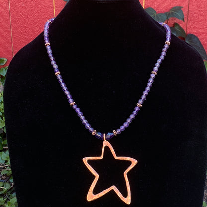 Amethyst and Copper Star pendant Necklace