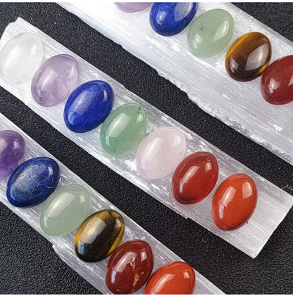 Goddess Blessed Chakra Gemstone Set Polished Selenite Rainbow Crystal Healing