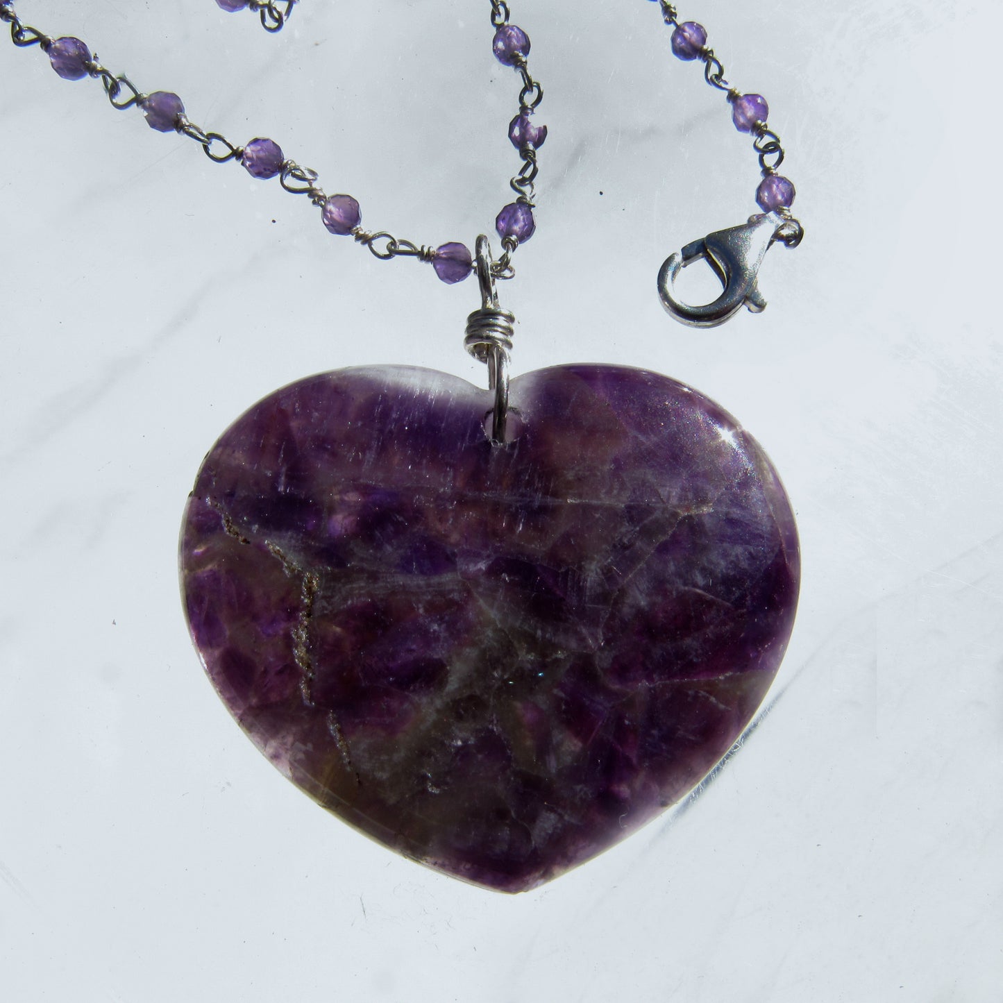 Amethyst gemstone Heart Pendant on Sterling Silver Chain Necklace