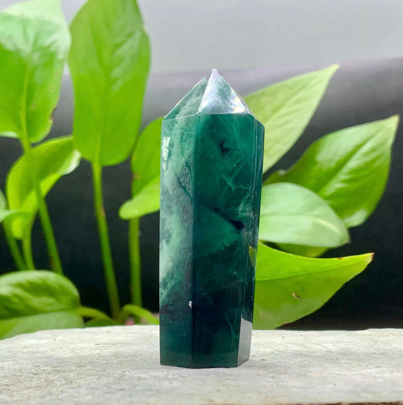 Natural Fluorite Obelisk Quartz Crystal Wand Point Realistic Healing