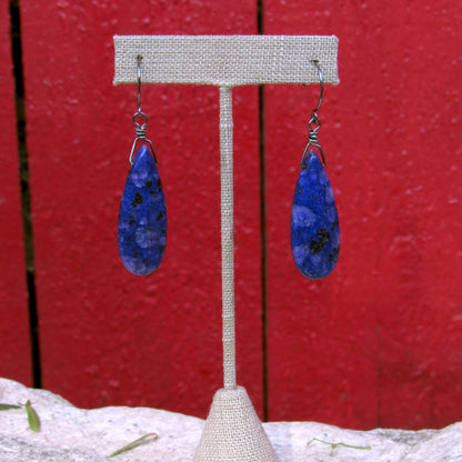 Lapis Lazuli Gemstone w/ Oxidized Sterling Silver Drop Earrings