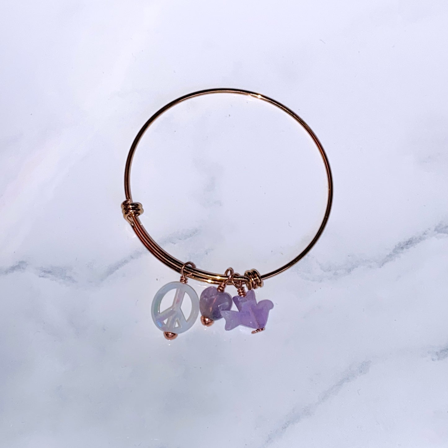 Peace and Love Amethyst gemstone Bangle Bracelet