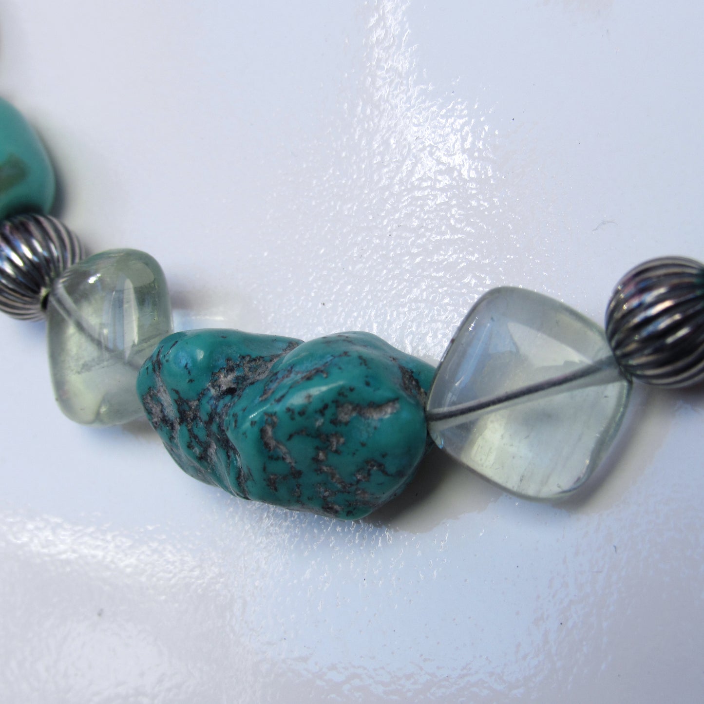 Turquoise, Fluorite gemstone, and Sterling Silver Necklace