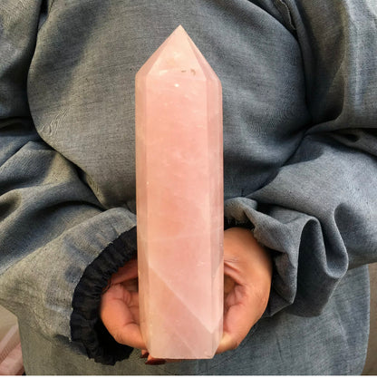 Natural  pink rose quartz gemstone crystal tower point obelisk