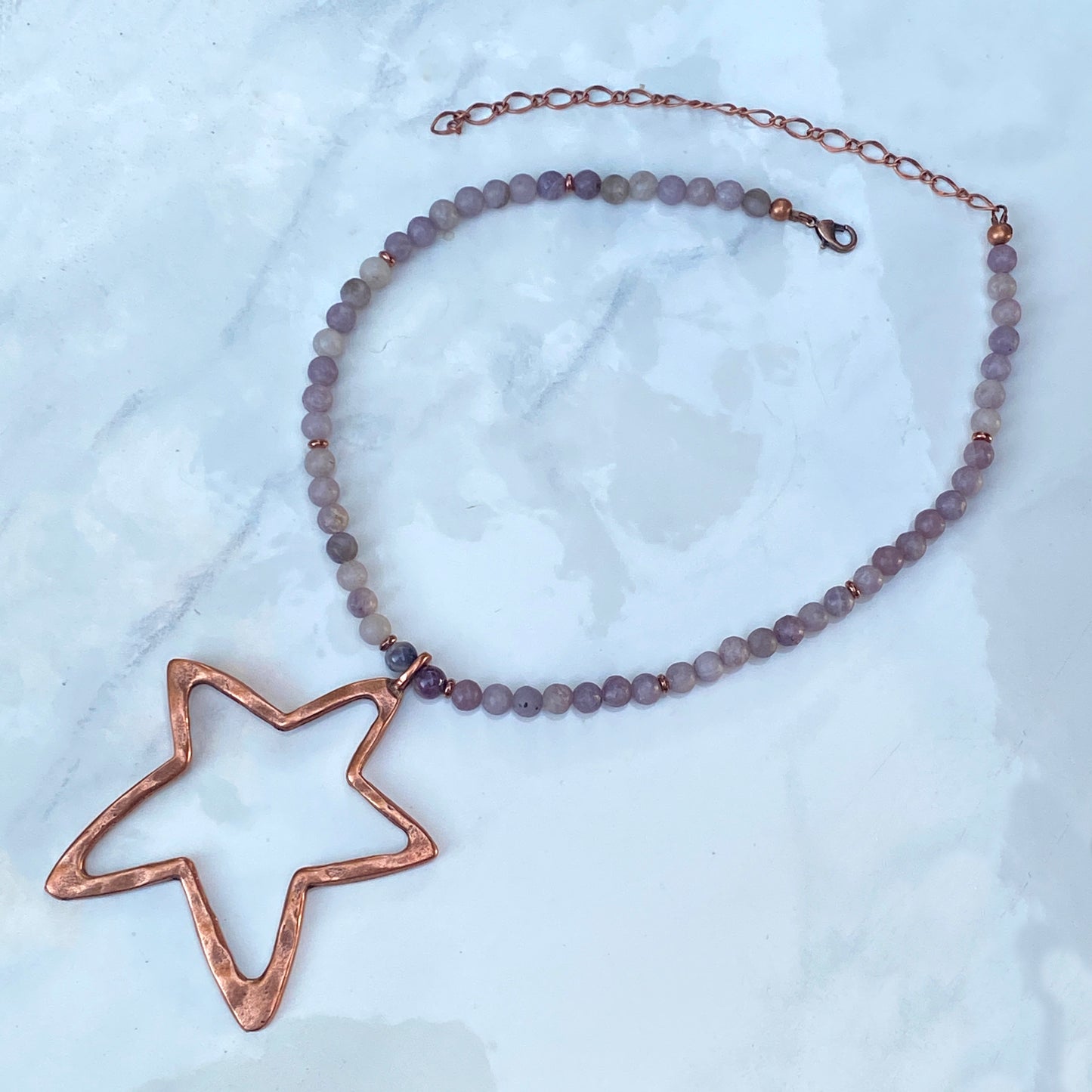 Pink Tourmaline gemstone with Copper Star pendant Necklace