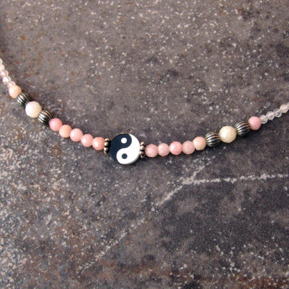 Mother of Pearl, pink Opals, and Oxidized Sterling Silver Choker