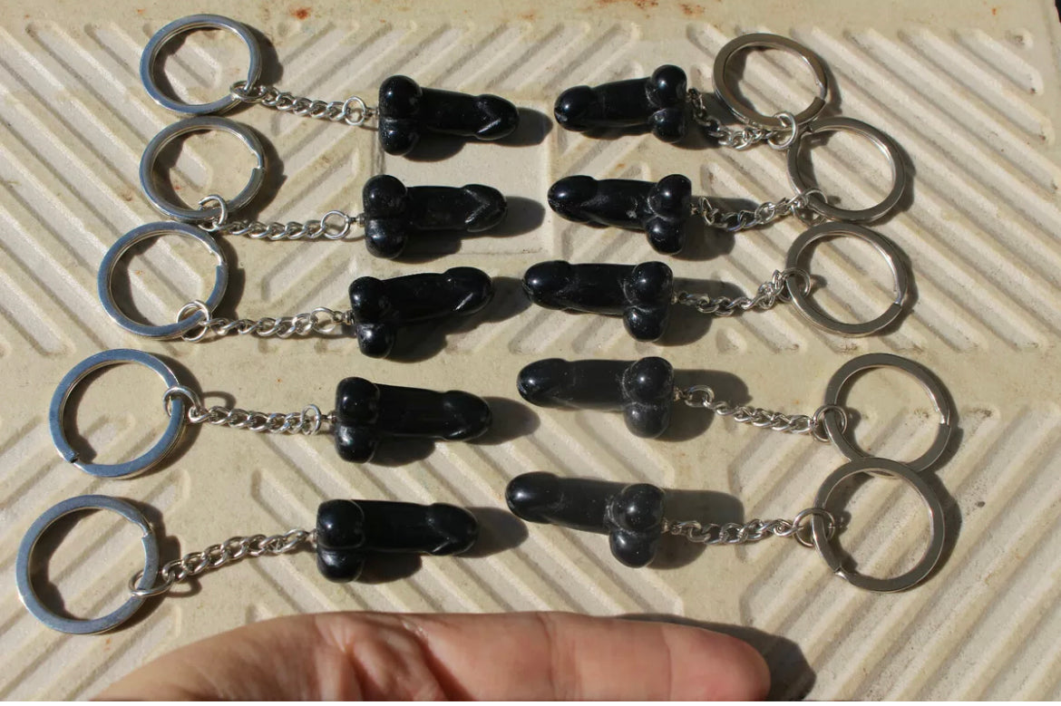 Natural Black Obsidian Penis Keychain/Keyring