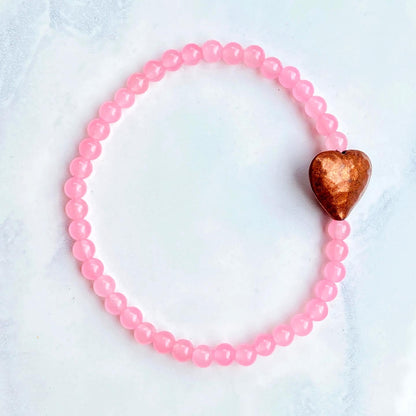 Pink gemstone and Copper heart bracelet