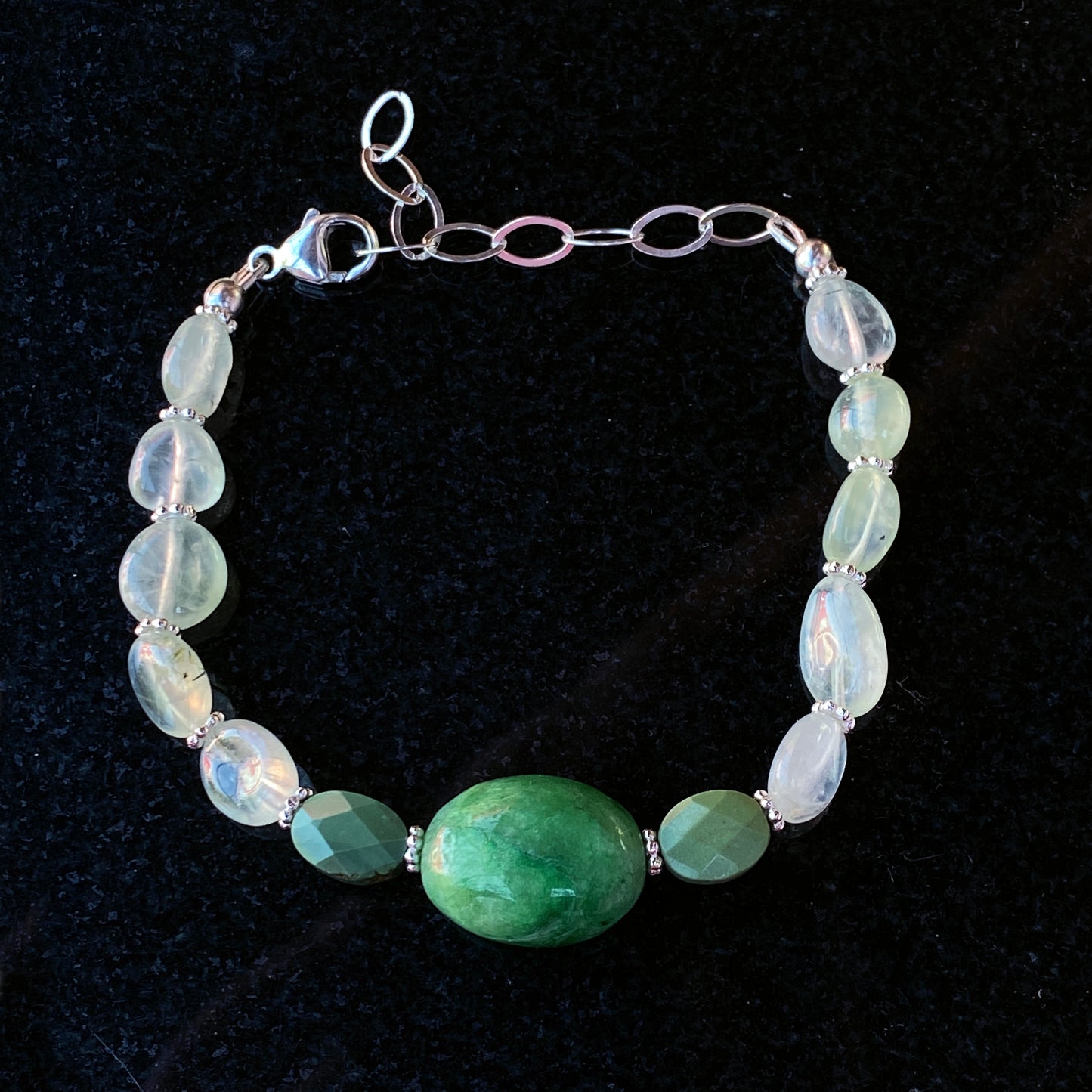 Green Emerald, Green Turquoise, and Prehnite gemstone Bracelet