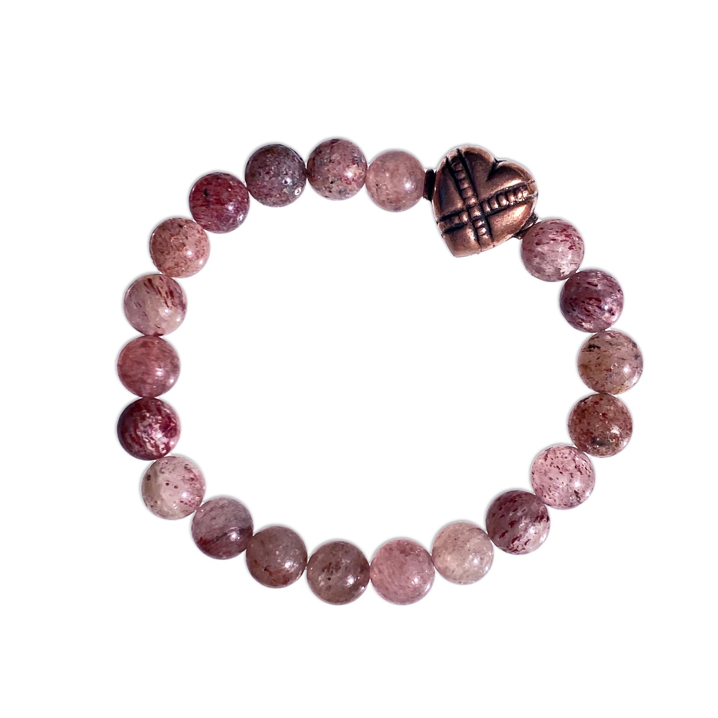 Strawberry Quartz and Copper Heart Bracelet