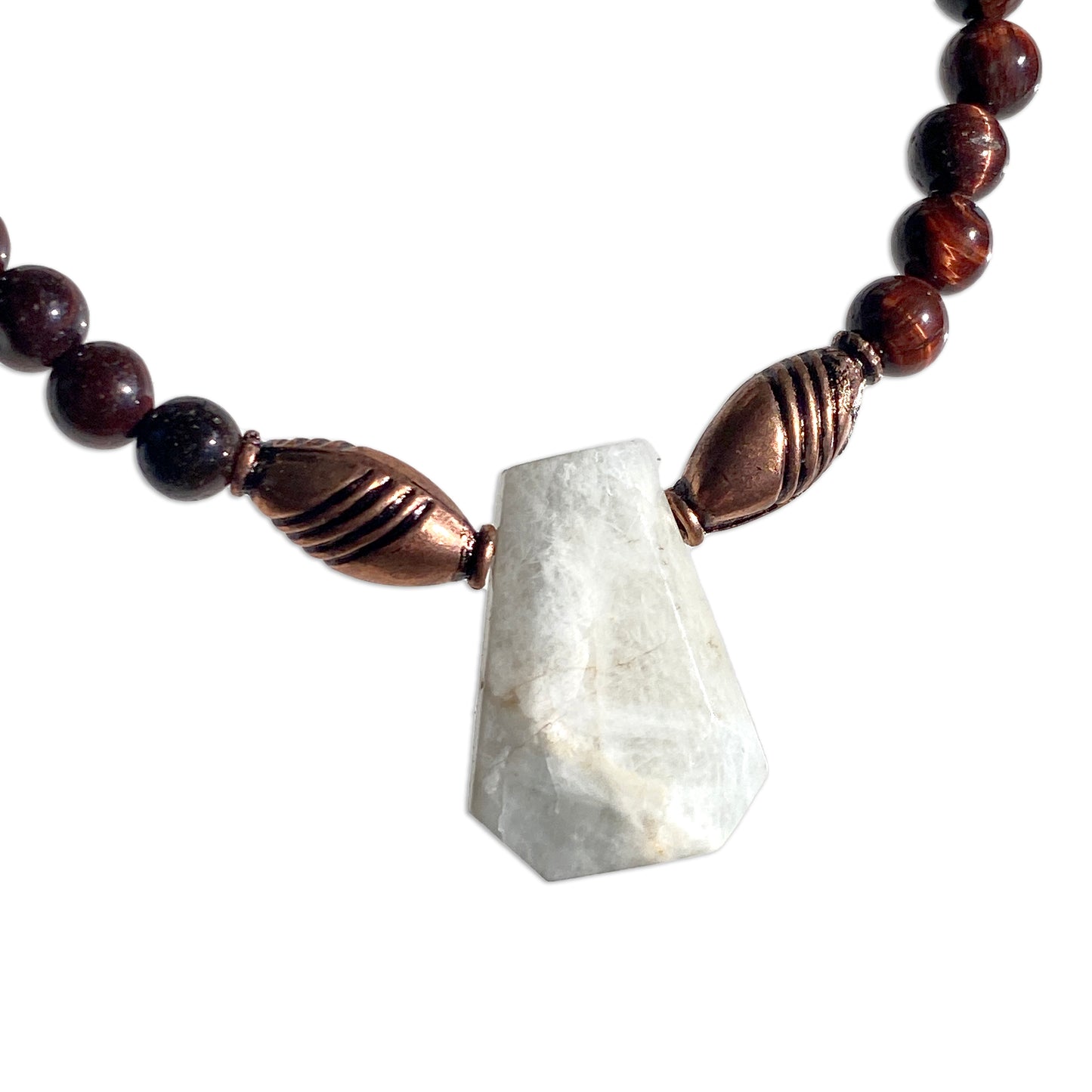 Moonstone and Tiger Eye gemstone beaded necklace