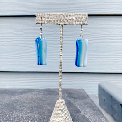 Blue Agate Gemstone Drop Earrings Wrapped with Sterling Silver