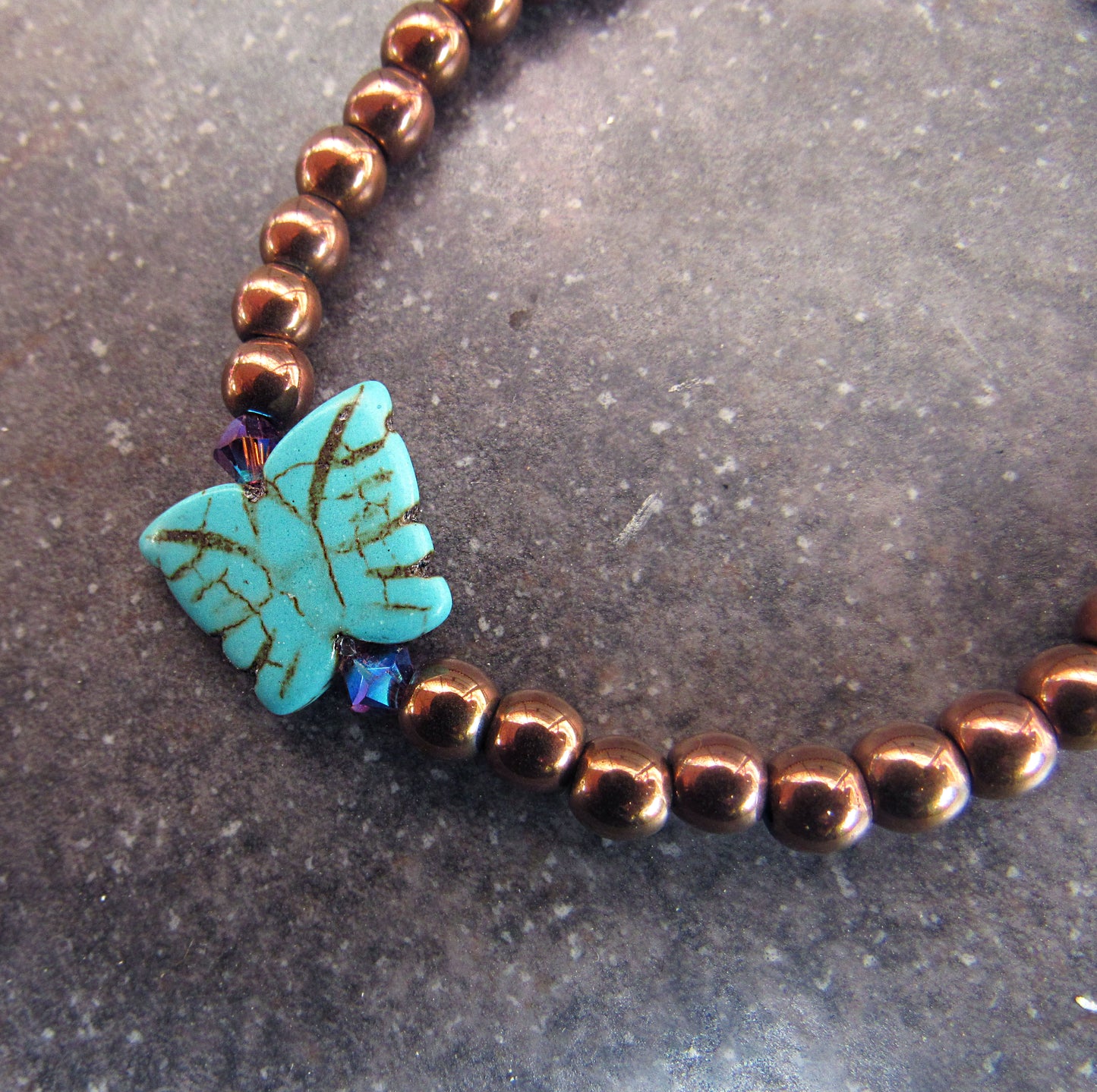 Copper Hematite w/ Howlite Butterfly and Swarovski Crystal