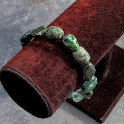 Green Prehnite Gemstone Skull Beaded Gemstone Bracelet