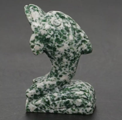 Natural Green Spot Jasper gemstone carved Dolphin