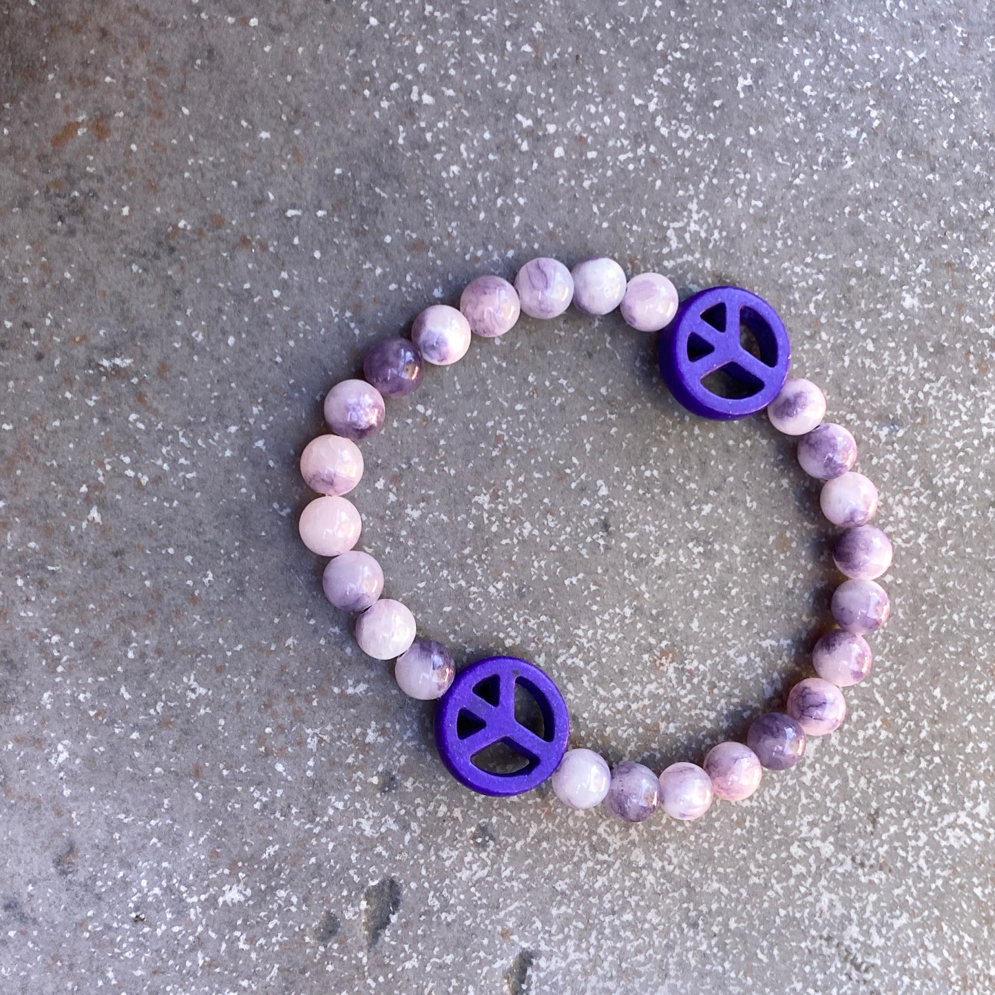 “Tie dye” Genuine Jade Gemstone Peace Sign Stretch Bracelets