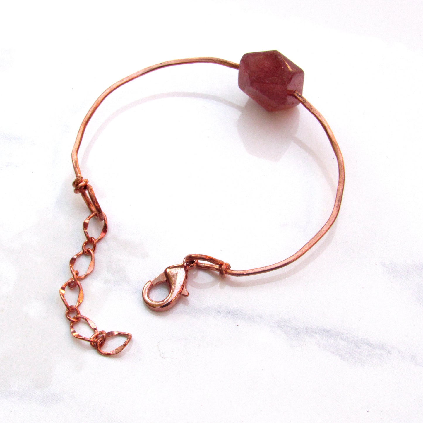 Strawberry Quartz gemstone and Hammered Copper Bracelet