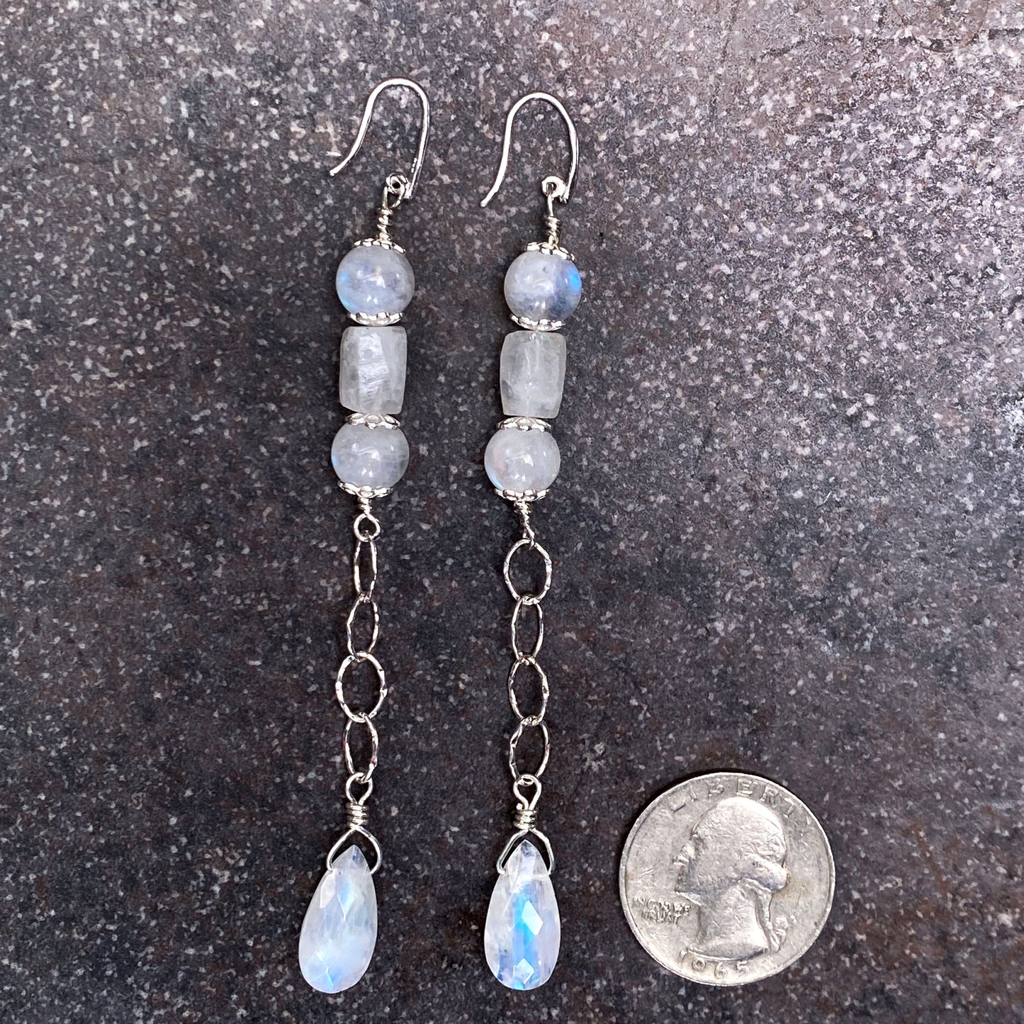 Moonstone And Sterling Silver Drop Earrings