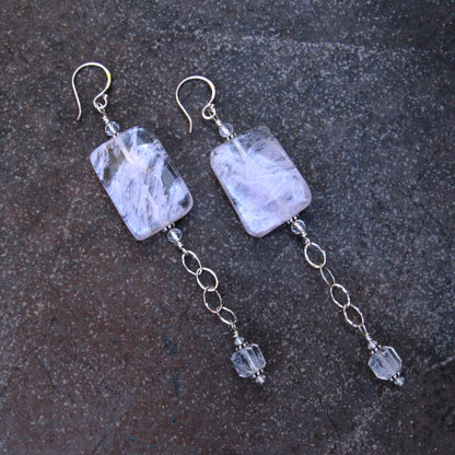 Lavender Quartz, White Topaz, and Sterling Silver Drop Earrings