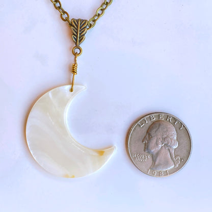 Mother of Pearl moon on brass chain