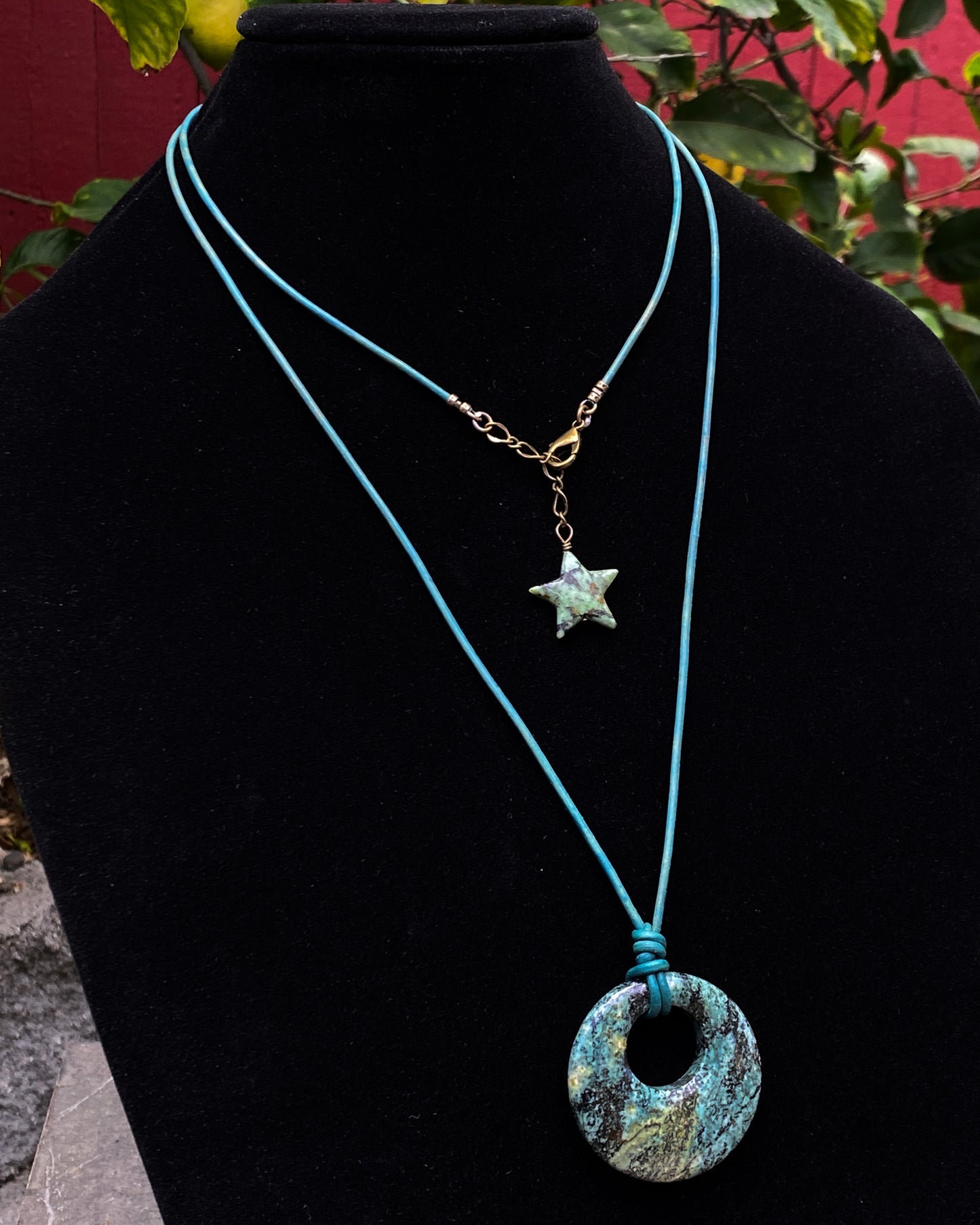 African Turquoise Leather Necklace