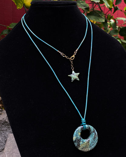 African Turquoise Leather Necklace