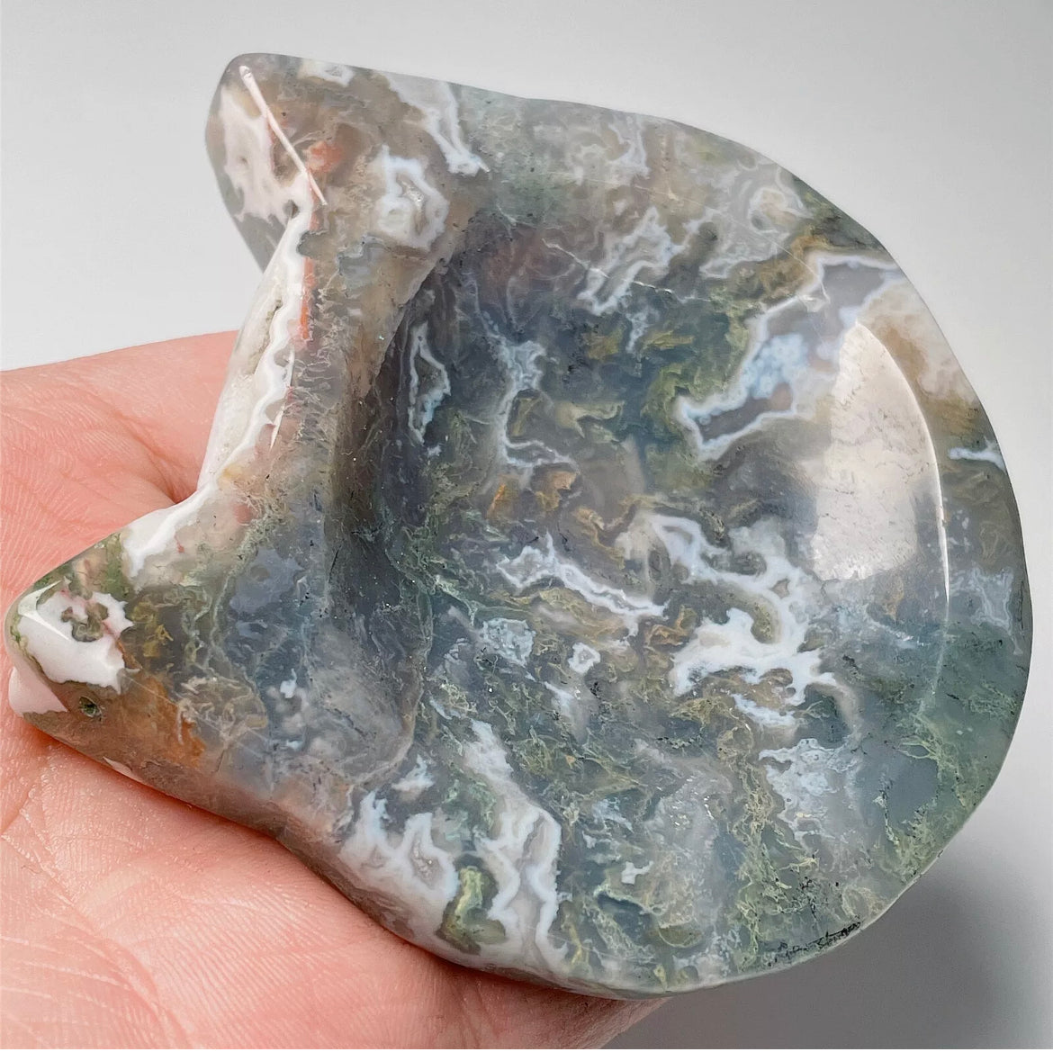 Natural Moss Agate Kitty Cat jewelry dish